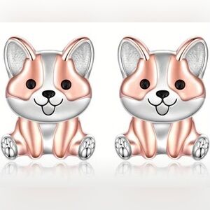 ☮️ NEW Corgi Dog Stud Earrings Rose Gold & Silver Tone Puppy Jewelry